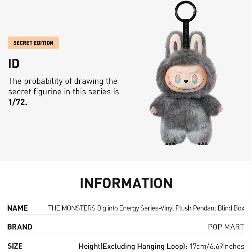 Labubu Big Into Energy Plush Blind Box Vinyl Figures - Gen 3 Collection (Pack of 1) – Includes 1 Fluffy Cute Monsters