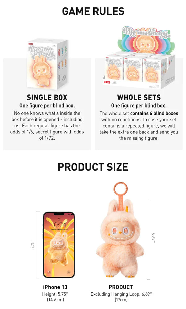Labubu Big Into Energy Plush Blind Box Vinyl Figures - Gen 3 Collection (Pack of 1) – Includes 1 Fluffy Cute Monsters